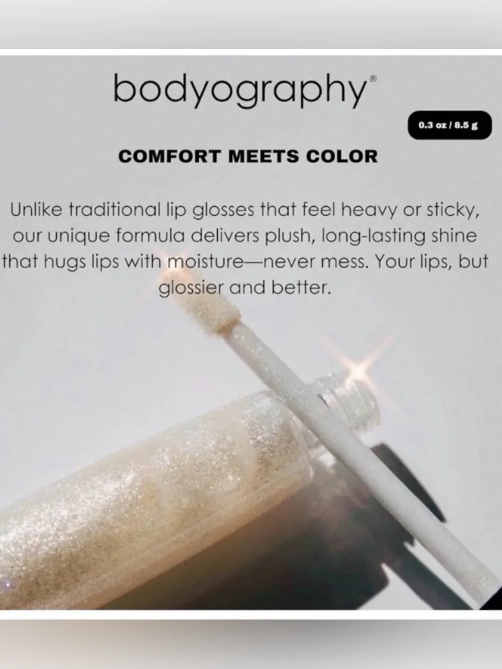 Bodyography Shine Lip Gloss Vitamin A and Aloe Clear w/ silver glitter -new